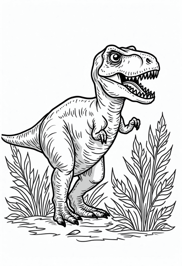 T-Rex eating prehistoric plants coloring page