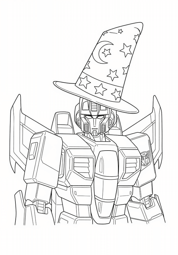 Starscream trying on a silly hat coloring page