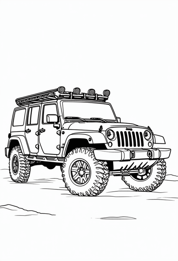 Adventuring in offroad Jeeps coloring page