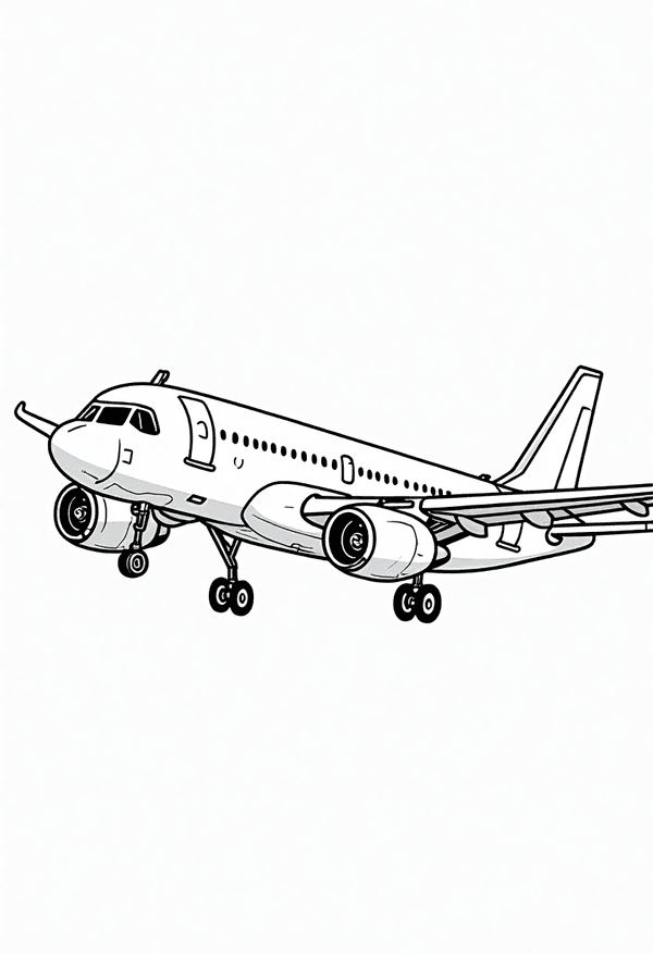 Airplane landing at the airport coloring page