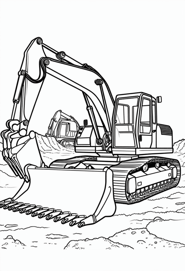 Bulldozers at a construction site coloring page