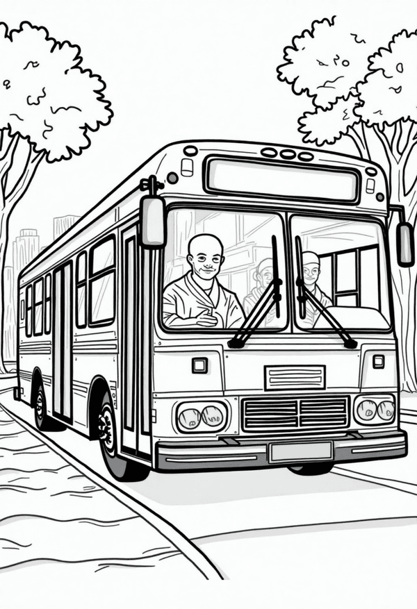 City bus picking up passengers coloring page