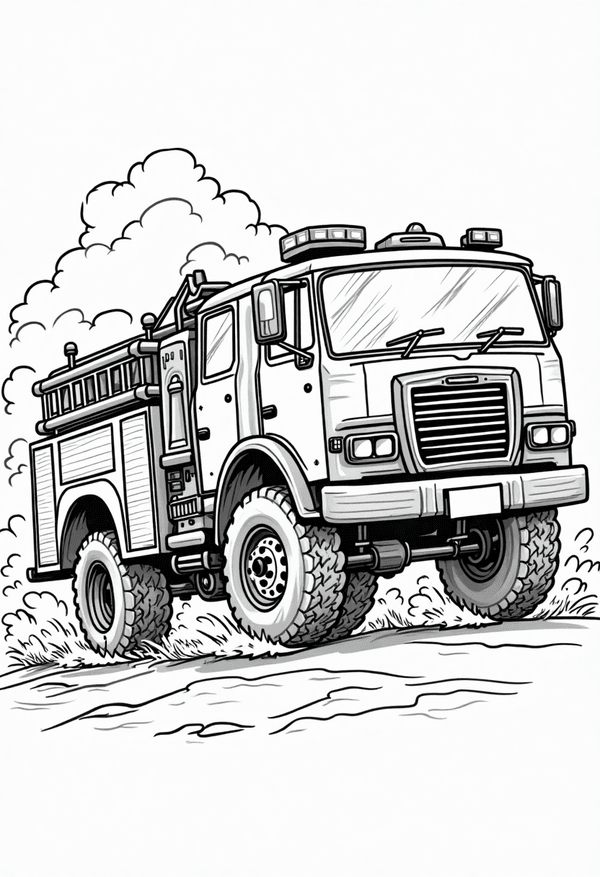 Fire truck racing to the rescue coloring page