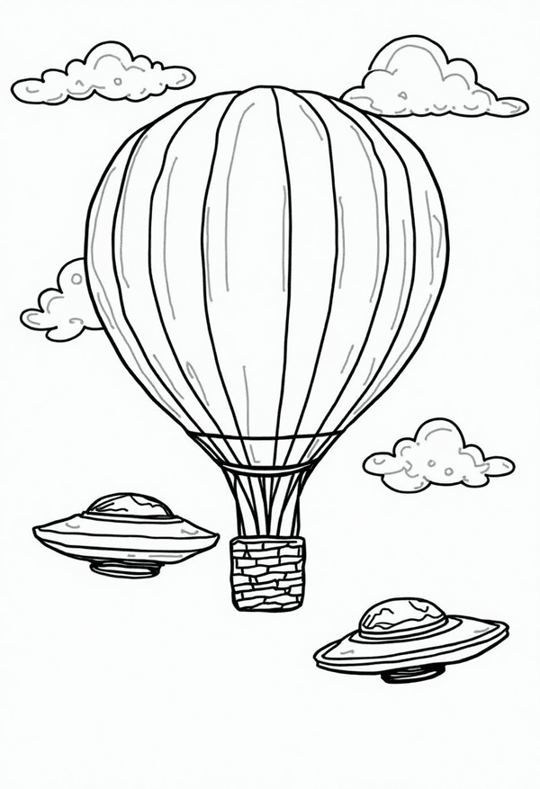 Hot air balloon racing UFOs coloring page