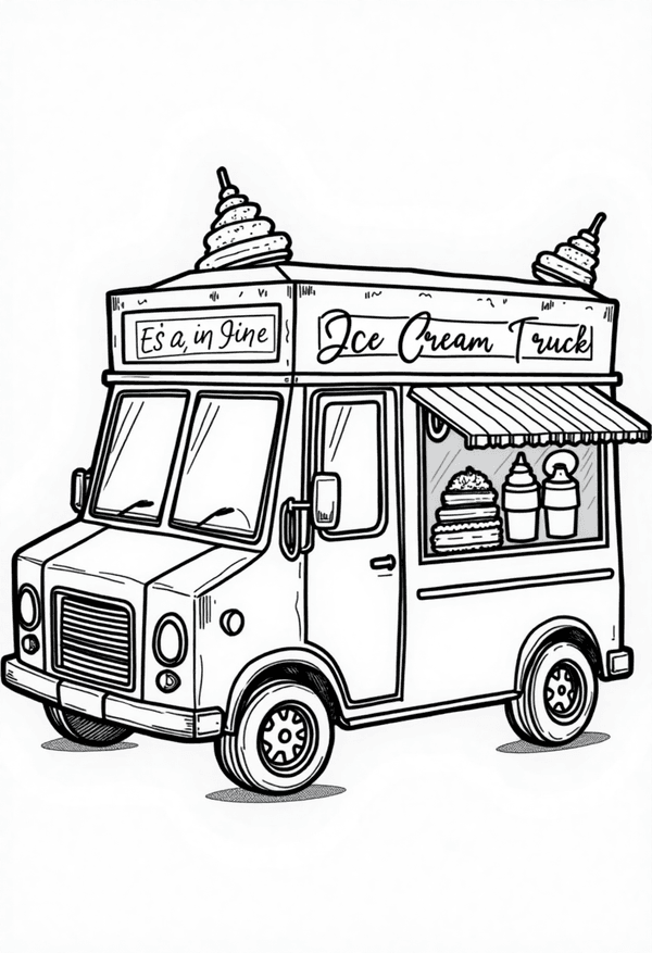 Ice cream truck ringing its bell coloring page