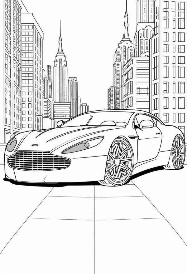 Luxury car in the big city coloring page