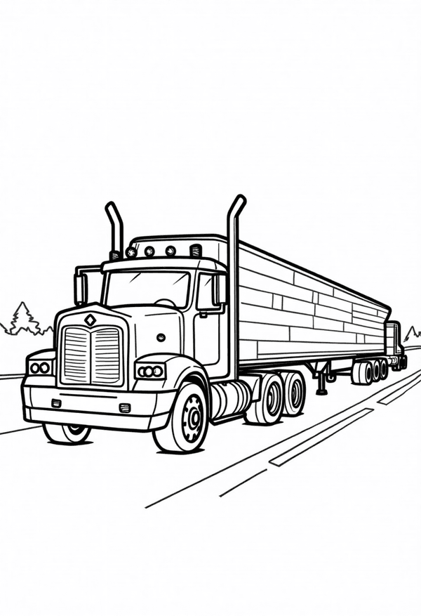 Mighty trucks on the open highway coloring page