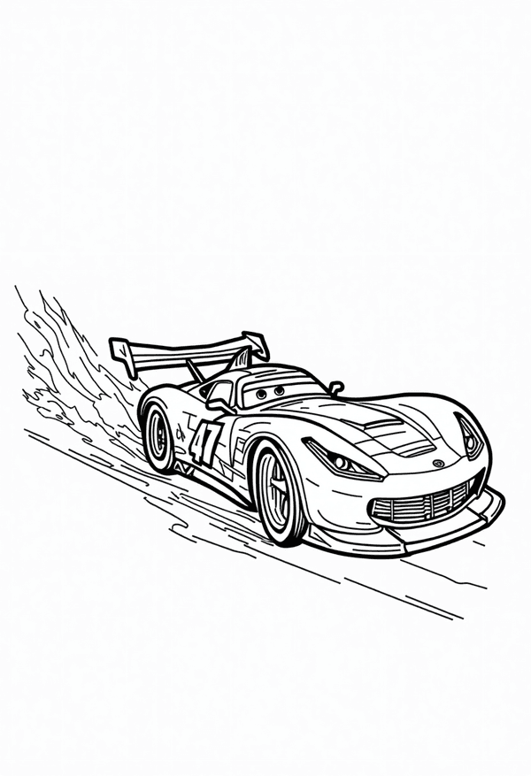 Race car speeding on a track coloring page