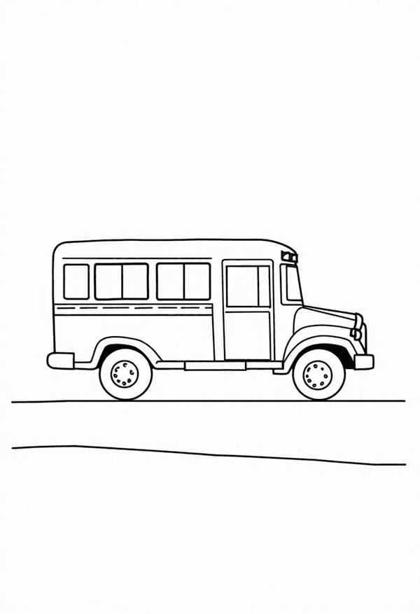 School bus arriving at school coloring page