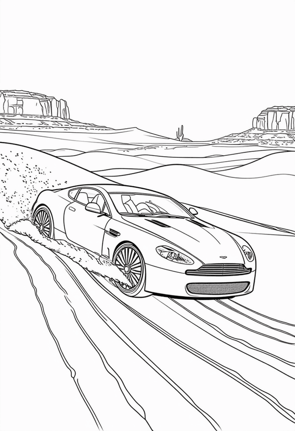 Speeding through the desert sands coloring page