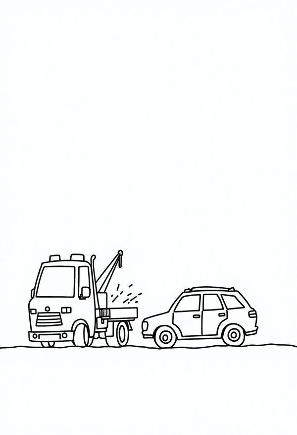 Tow truck saving a broken car coloring page