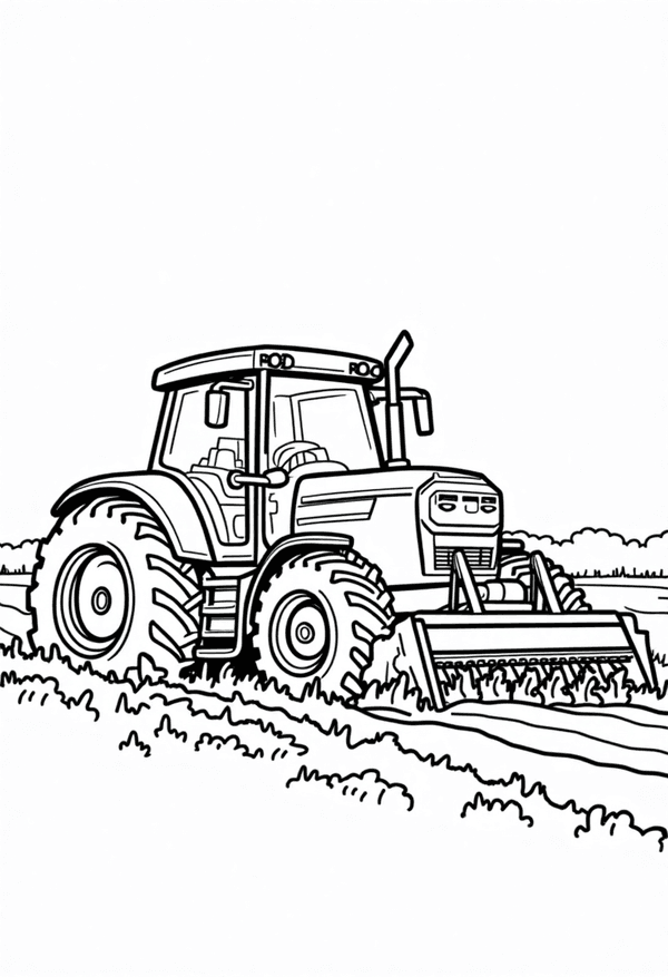 Tractor plowing a farm field coloring page