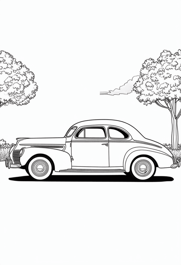 Vintage cars on a sunny afternoon coloring page