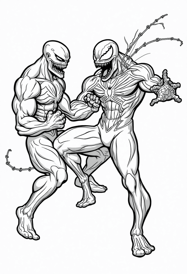 Venom and Carnage epic battle coloring page