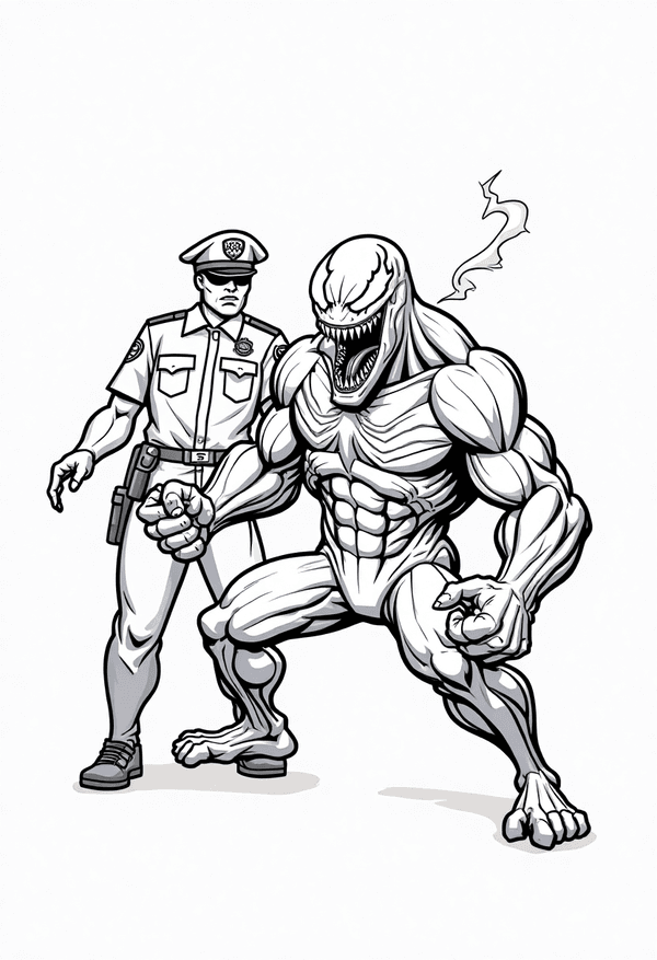 Venom confronting the police coloring page