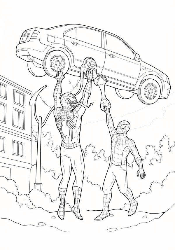 Venom lifting a car to help someone coloring page