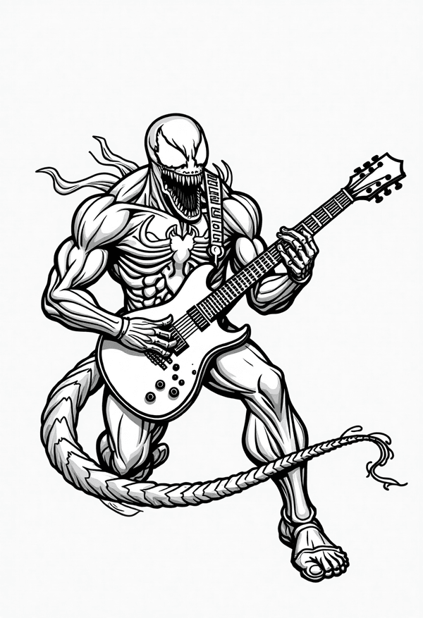 Venom playing guitar in a rock band coloring page