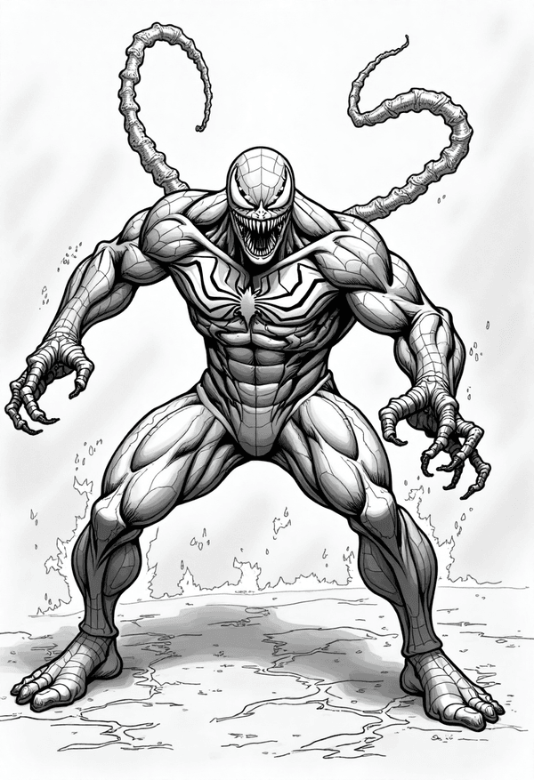 Venom protecting friends from villains coloring page
