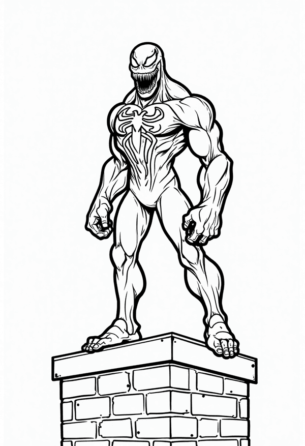 Venom standing on top of a rooftop coloring page