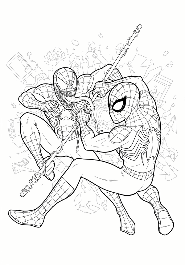 Venom wrestling with Spider-Man coloring page