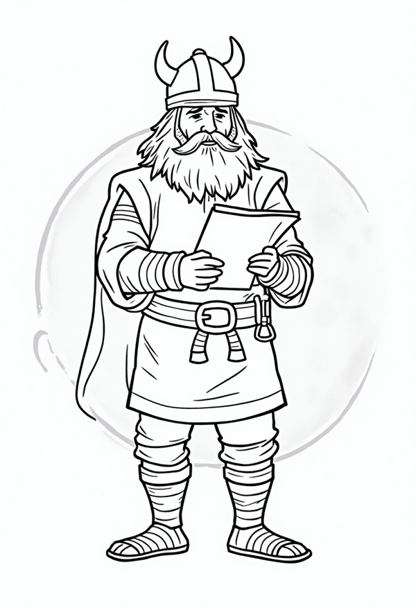 Viking chief planning with his council coloring page