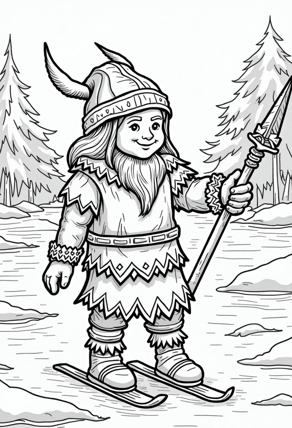 Viking children skating on a frozen lake coloring page
