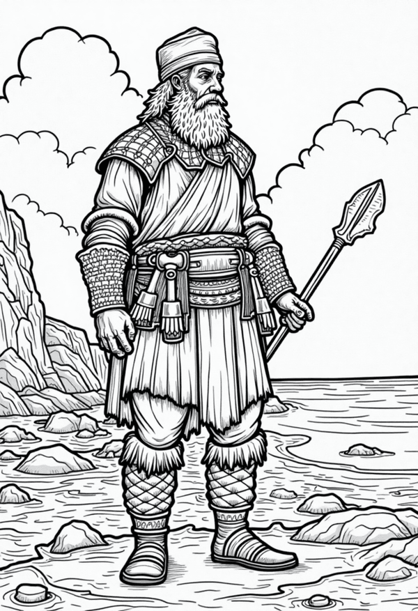 Viking explorer discovering new lands coloring page