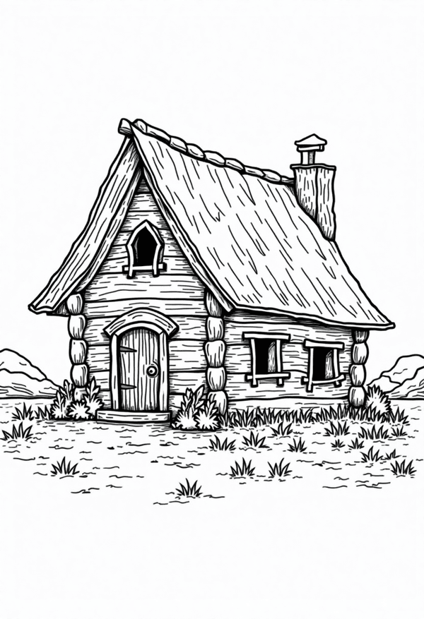 Viking family building a wooden home coloring page