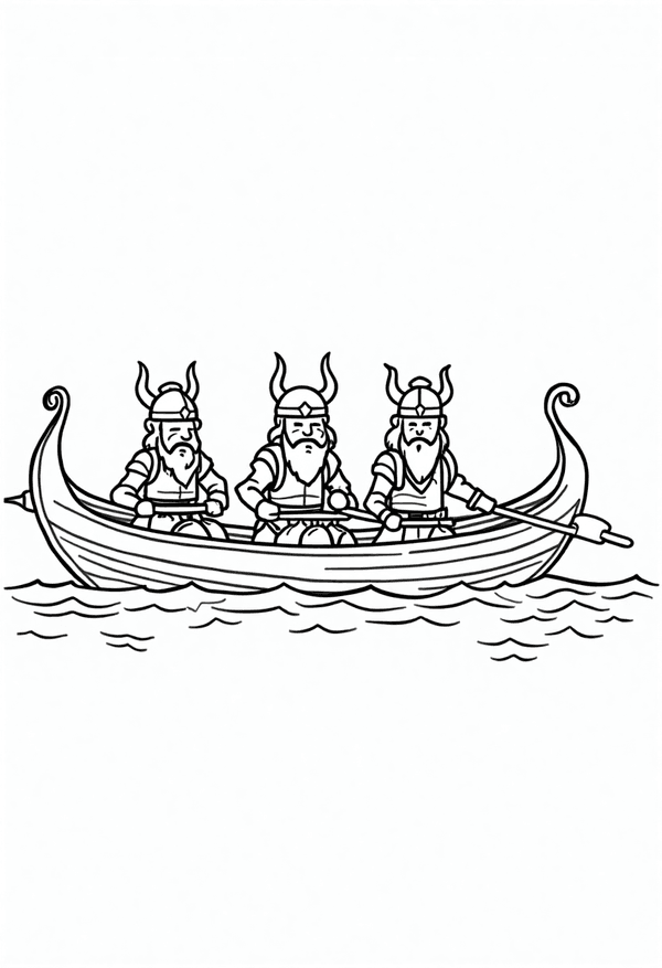 Viking warriors rowing their longship coloring page