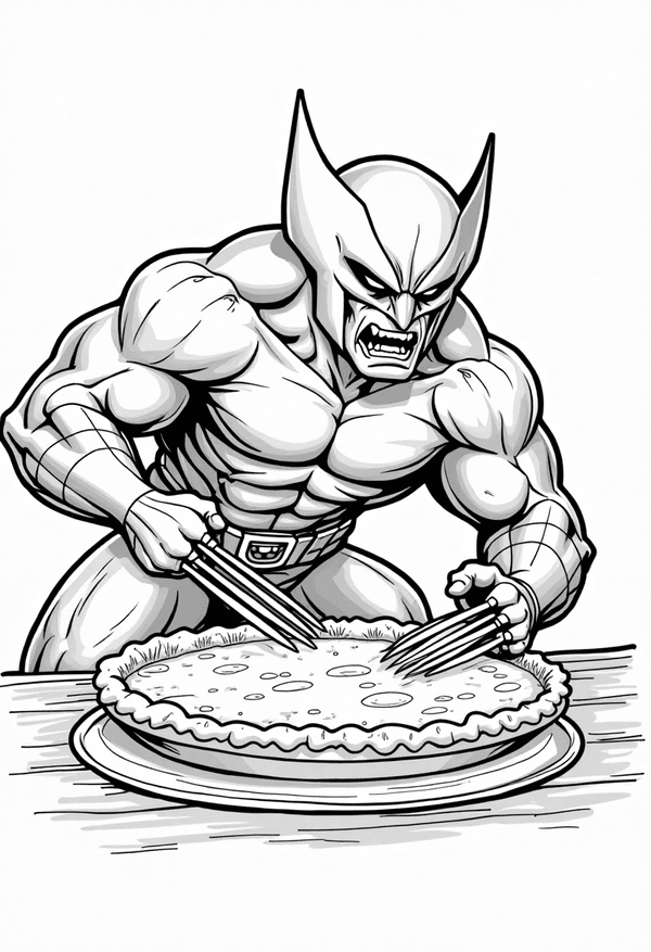Wolverine baking a giant pie coloring page
