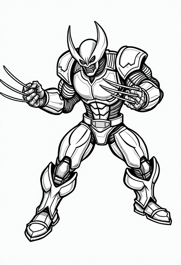 Wolverine battling a Sentinel robot coloring page