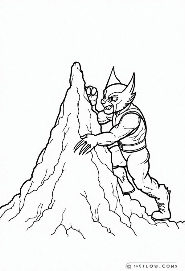Wolverine climbing a rocky mountain coloring page