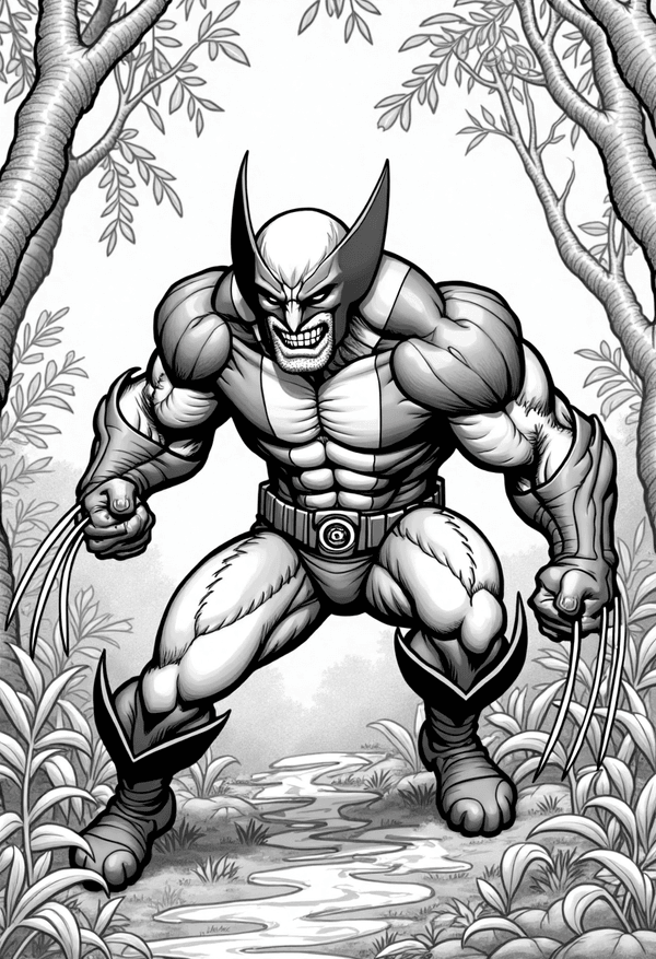 Wolverine in an epic jungle showdown coloring page