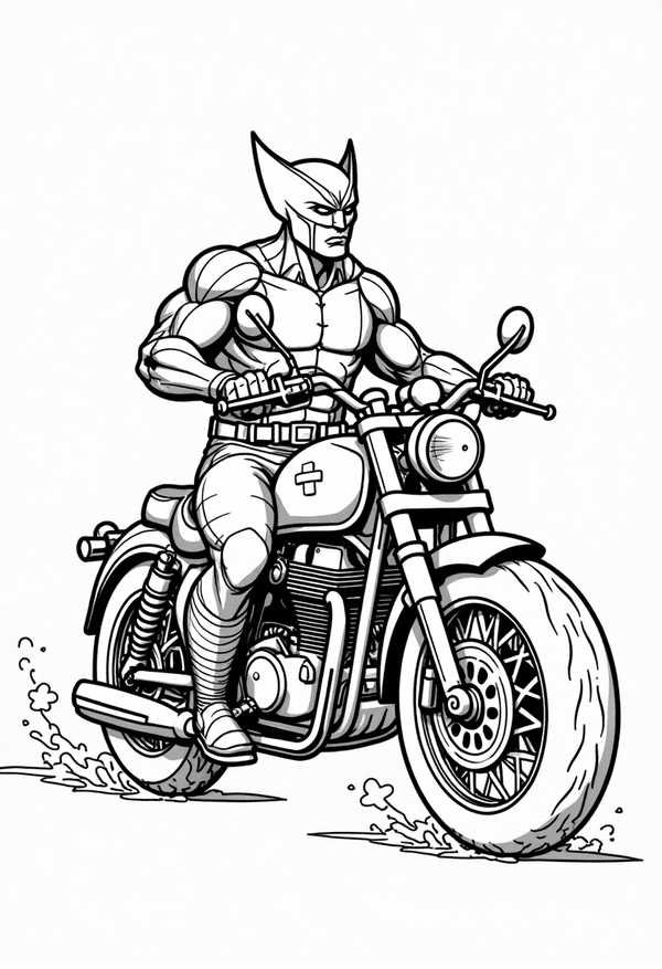 Wolverine riding a motorcycle coloring page