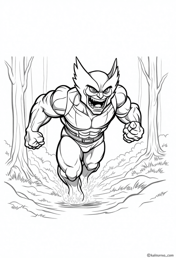 Wolverine running through the forest coloring page