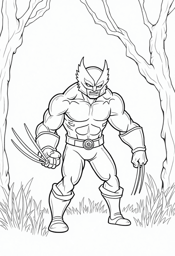 Wolverine saving animals in the woods coloring page