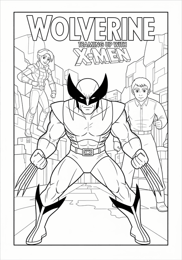 Wolverine teaming up with the X-Men coloring page