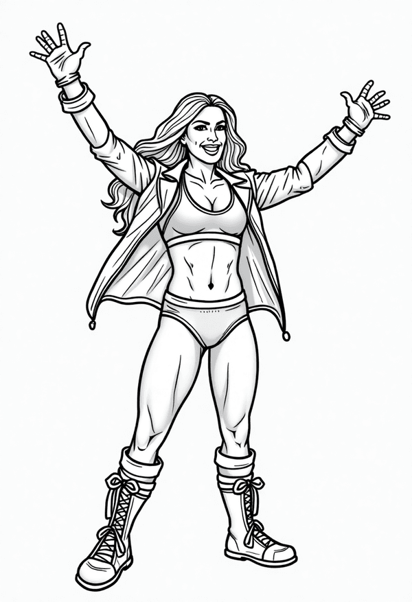 Female Wrestling superstar celebrating victory coloring page