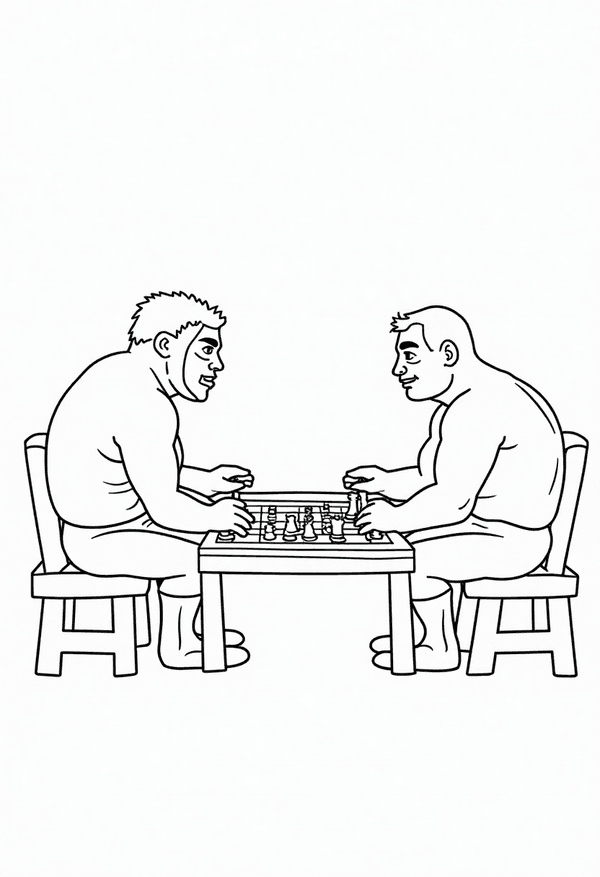 Tag team wrestlers playing chess coloring page