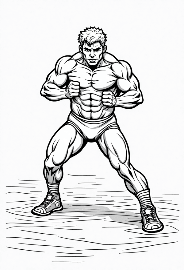 Wrestler training in the gym coloring page