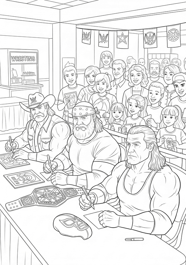 Wrestling legends signing autographs coloring page