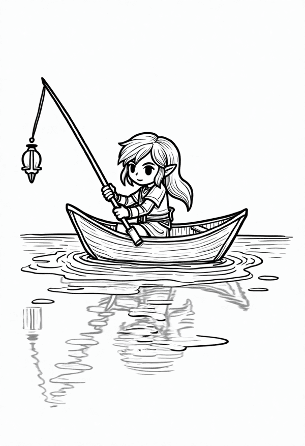 Link fishing at Lake Hylia coloring page