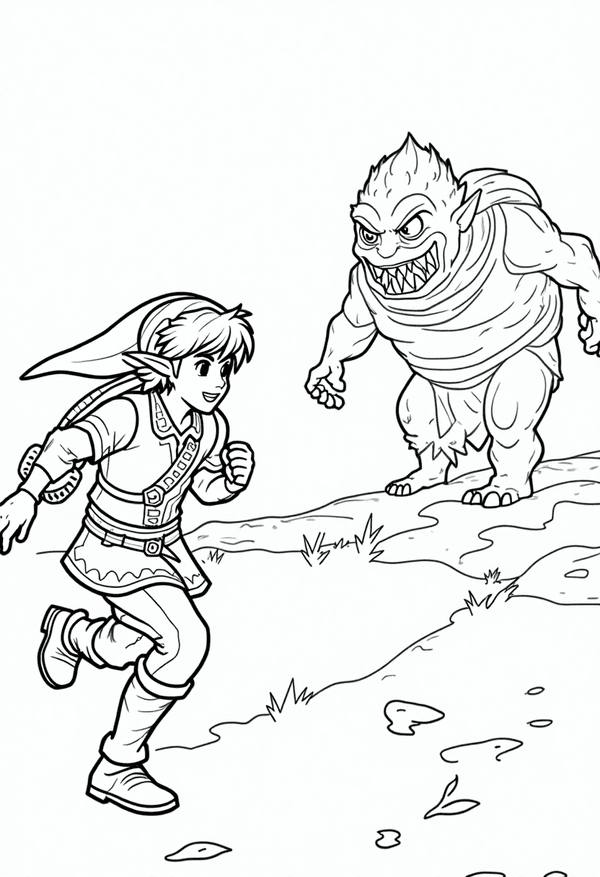 Link sneaking past Bokoblins at night coloring page