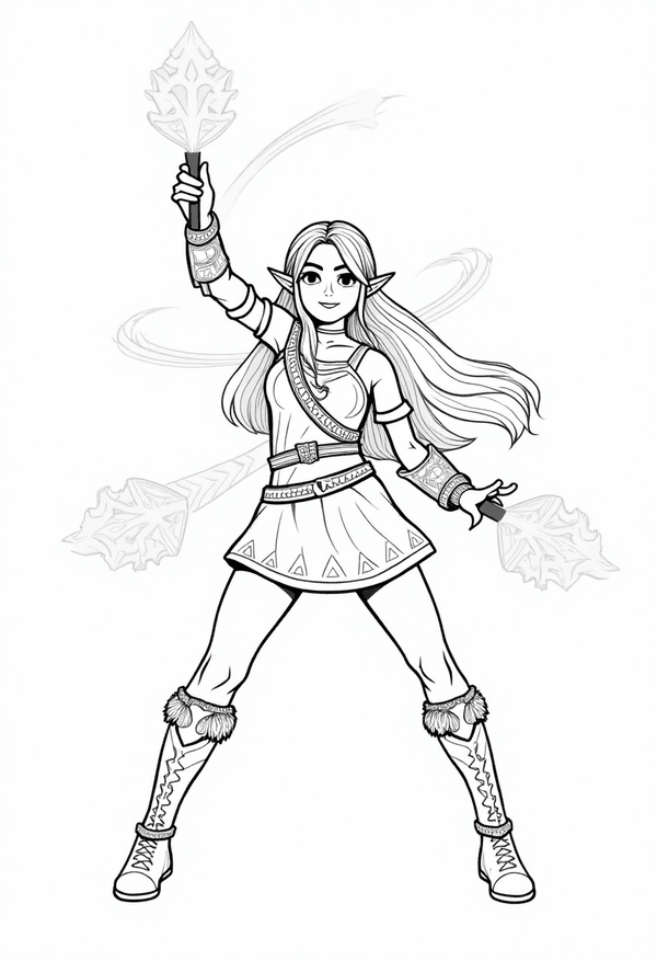 Princess Zelda releasing light arrows coloring page