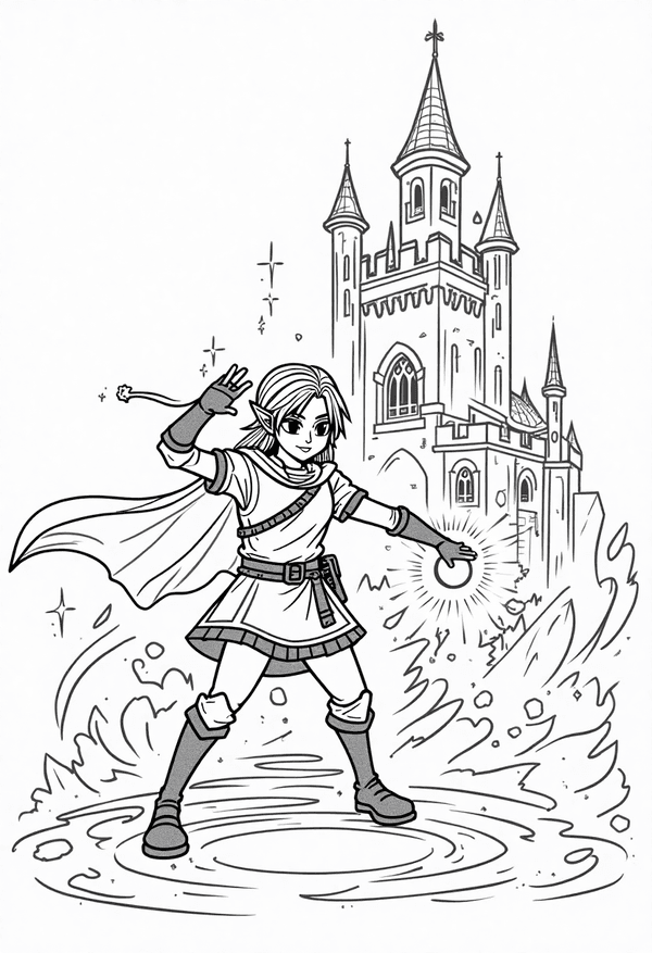 Zelda casting magic in Hyrule Castle coloring page
