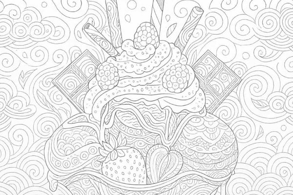 Ice Cream with Chocolates and Fruits coloring