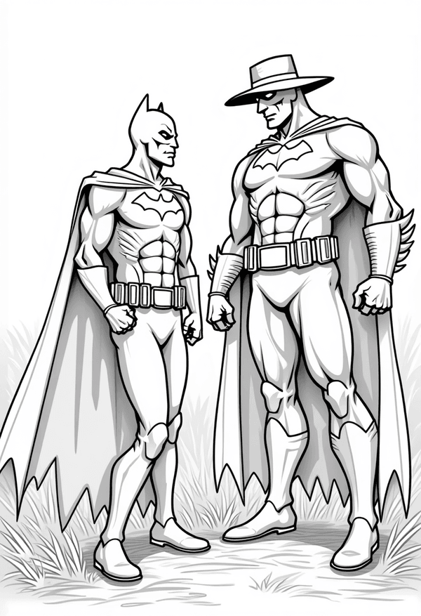 Batman confronting Scarecrow in an abandoned fair coloring page