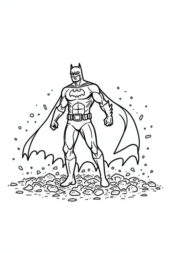 Batman saving a crowd from falling debris coloring page