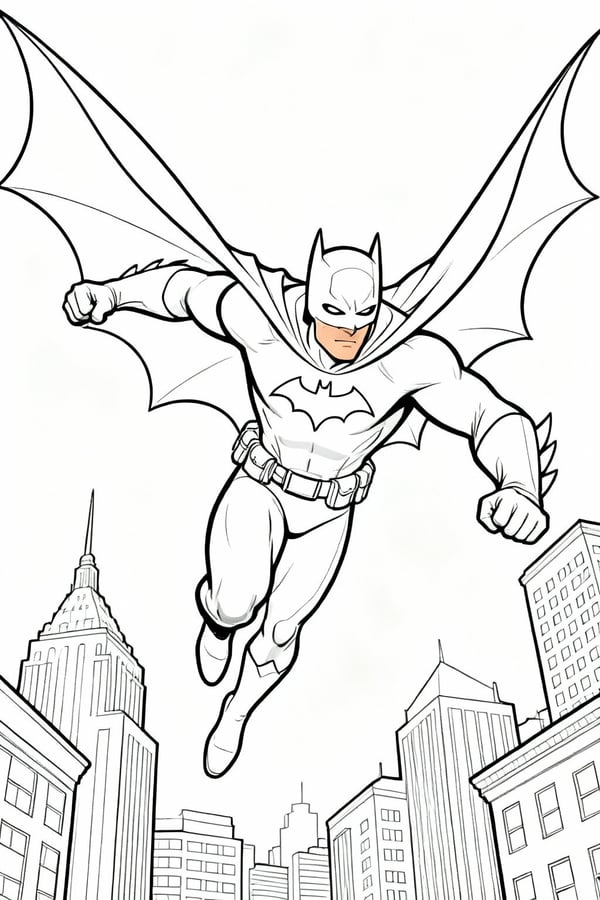 Batman swinging from building to building coloring page
