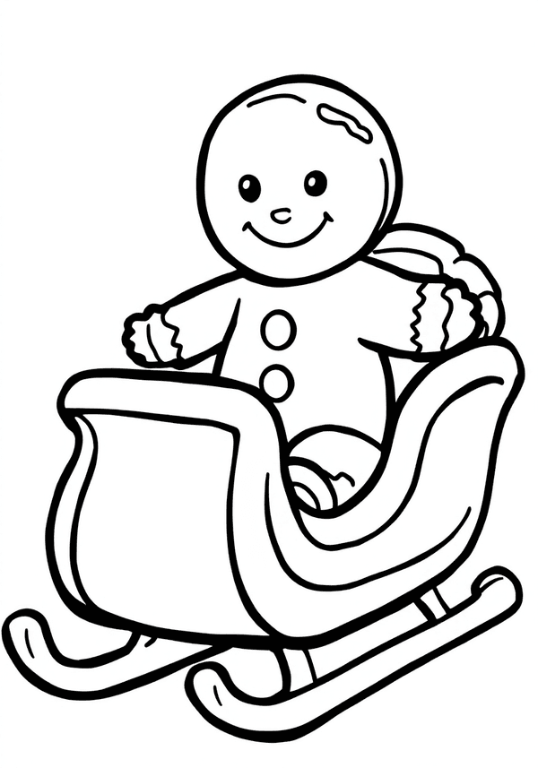 Gingerbread man riding a candy cane sleigh coloring page